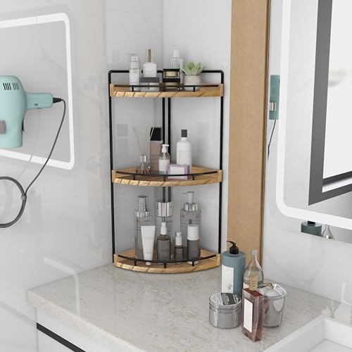 Dorhors 3-Tier Corner Bathroom Organizer Countertop for Storage,Vanity Tray,Wood Counter Organizer for Kitchen,Bathroom,Dresser (Rustic Brown) - Image 3