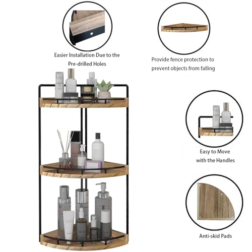 Dorhors 3-Tier Corner Bathroom Organizer Countertop for Storage,Vanity Tray,Wood Counter Organizer for Kitchen,Bathroom,Dresser (Rustic Brown) - Image 2