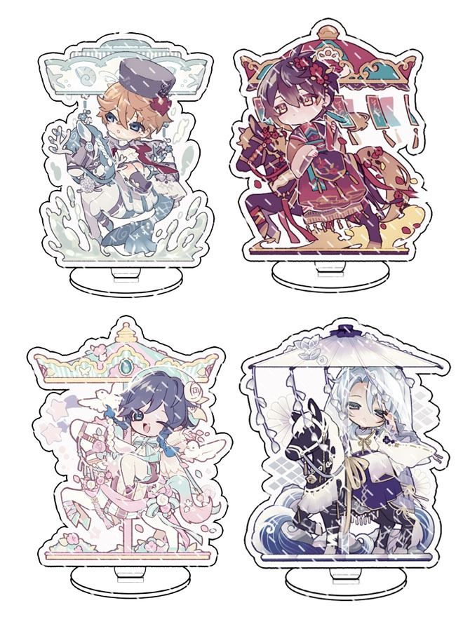 Genshin Impact Stand Figure Acrylic Ornaments Stand Model Collections Peripheral Statue Card Character Proof Series Transparent Figure Model Fans Decoration Collection Desk Decor Toys Cute(4pcs)  - Image 1
