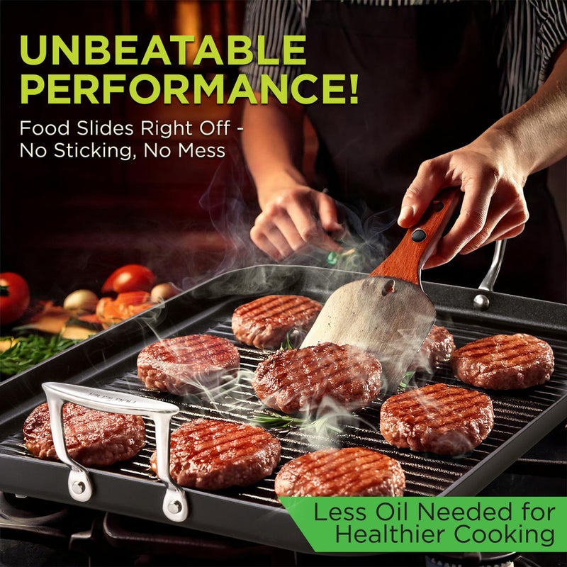 NutriChef 20"x13" Stove Top Grill Pan - Double Burner, Hard-Anodized Non stick Grill & Griddle Pan - Image 5