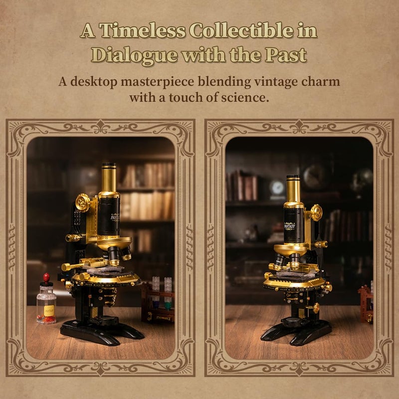 PANTASY Retro Microscope Building Kit for Adults, Antique Science Instrument Model with Mechanical Design, Brass Finish & Lab Accessories, Collectible Display Brick Set - Image 5