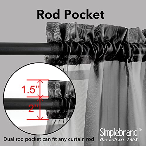 Simplebrand Black Sheer Curtains 120 Inches Long, Extra Long Rod Pocket Solid Color Window Sheer Curtain Panels, Elegant Curtains & Drapes for Living Room, Bedroom 2 Panels (Black, 2x42x120'') - Image 4