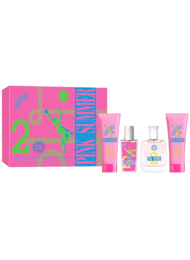 Hybrid & Company - Hybrid  Company Pink Summer 4Piece Gift Set for Women 15 FlOz Perfume 50ml Body Lotion Mist Shower Gel - Image 1