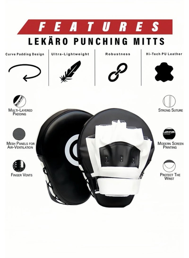 Lee Yon 1-Piece Boxing Curved Focus Punching Mitts, Boxing Pads Shock Absorbent Training Hand Pads, Extra Large & Thicken Leatherette Boxing Equipment for Karate, Muay Thai Kick, Sparring, Martial Arts, MMA ( 25 x 20 cm, Black/White ) - Image 4