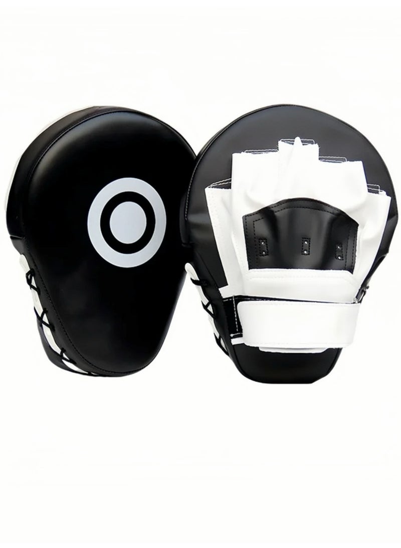 Lee Yon 1-Piece Boxing Curved Focus Punching Mitts, Boxing Pads Shock Absorbent Training Hand Pads, Extra Large & Thicken Leatherette Boxing Equipment for Karate, Muay Thai Kick, Sparring, Martial Arts, MMA ( 25 x 20 cm, Black/White ) - Image 1