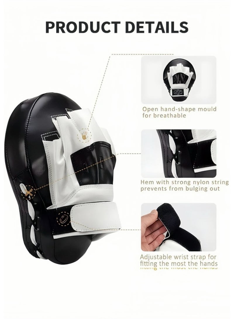 Lee Yon 1-Piece Boxing Curved Focus Punching Mitts, Boxing Pads Shock Absorbent Training Hand Pads, Extra Large & Thicken Leatherette Boxing Equipment for Karate, Muay Thai Kick, Sparring, Martial Arts, MMA ( 25 x 20 cm, Black/White ) - Image 2