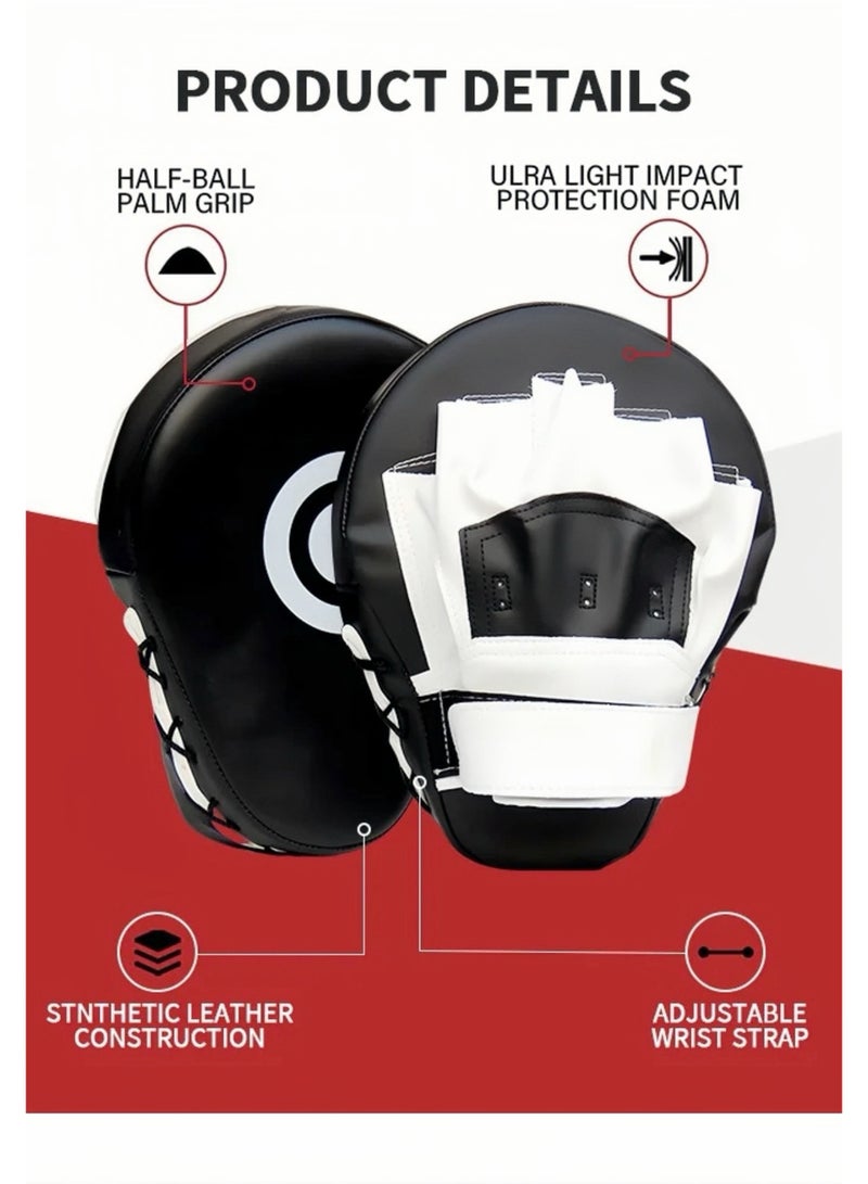 Lee Yon 1-Piece Boxing Curved Focus Punching Mitts, Boxing Pads Shock Absorbent Training Hand Pads, Extra Large & Thicken Leatherette Boxing Equipment for Karate, Muay Thai Kick, Sparring, Martial Arts, MMA ( 25 x 20 cm, Black/White ) - Image 3