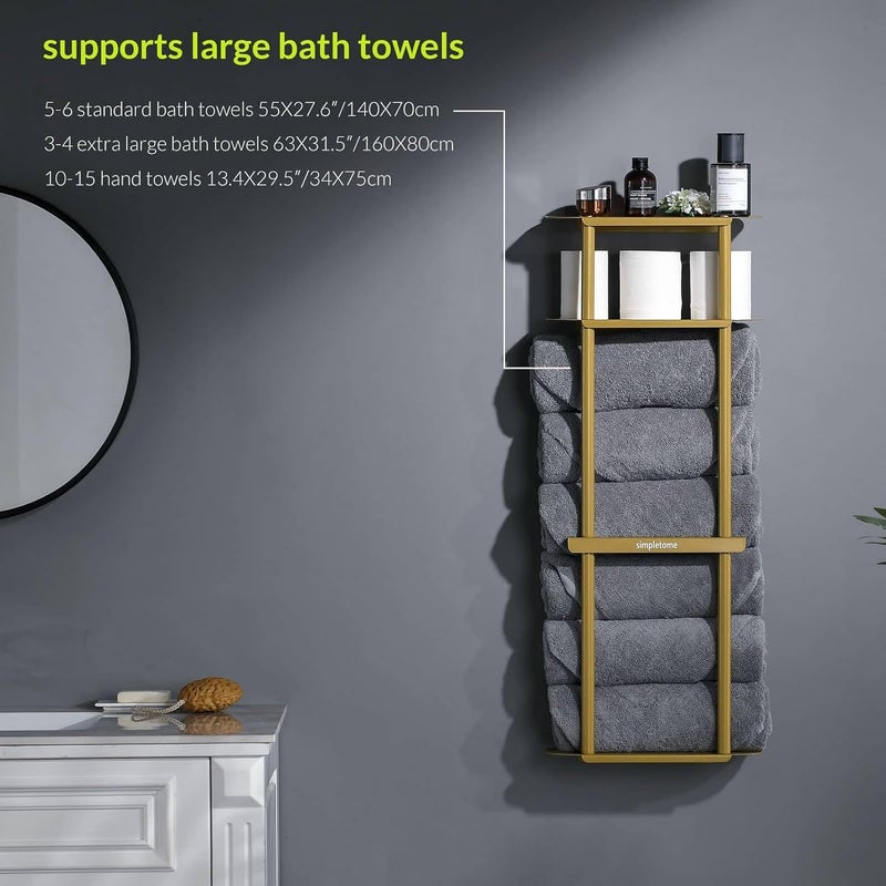 simpletome Towel Racks for Bathroom Storage Shower Organizer with Shelves Wall Mounted Thickened Carbon Steel (الذهب) - Image 4