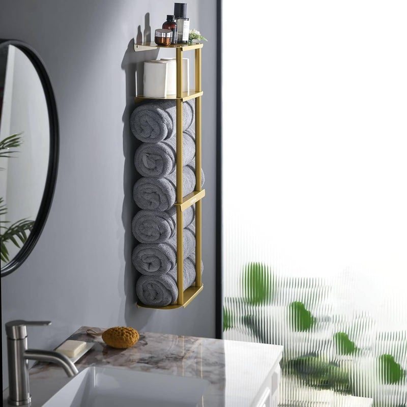 simpletome Towel Racks for Bathroom Storage Shower Organizer with Shelves Wall Mounted Thickened Carbon Steel (الذهب) - Image 1