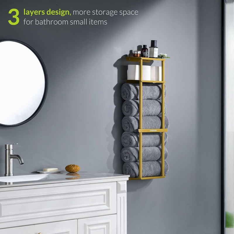 simpletome Towel Racks for Bathroom Storage Shower Organizer with Shelves Wall Mounted Thickened Carbon Steel (الذهب) - Image 3