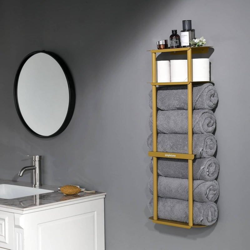 simpletome Towel Racks for Bathroom Storage Shower Organizer with Shelves Wall Mounted Thickened Carbon Steel (الذهب) - Image 5