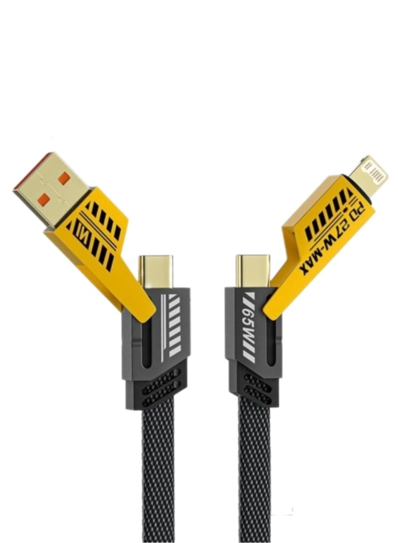 ASD كابل بيانات ميكانيكي متميز - كابل شحن 4 في 1، شحن سريع 65 واط + 27 واط PD، من نوع C إلى C، من نوع A إلى C، من نوع A إلى Lightning، من نوع C إلى Lightning، متوافق مع الهواتف الذكية، والأجهزة اللوحية، وأجهزة الكمبيوتر المحمولة وبنوك الطاقة ASD-55C - Image 1