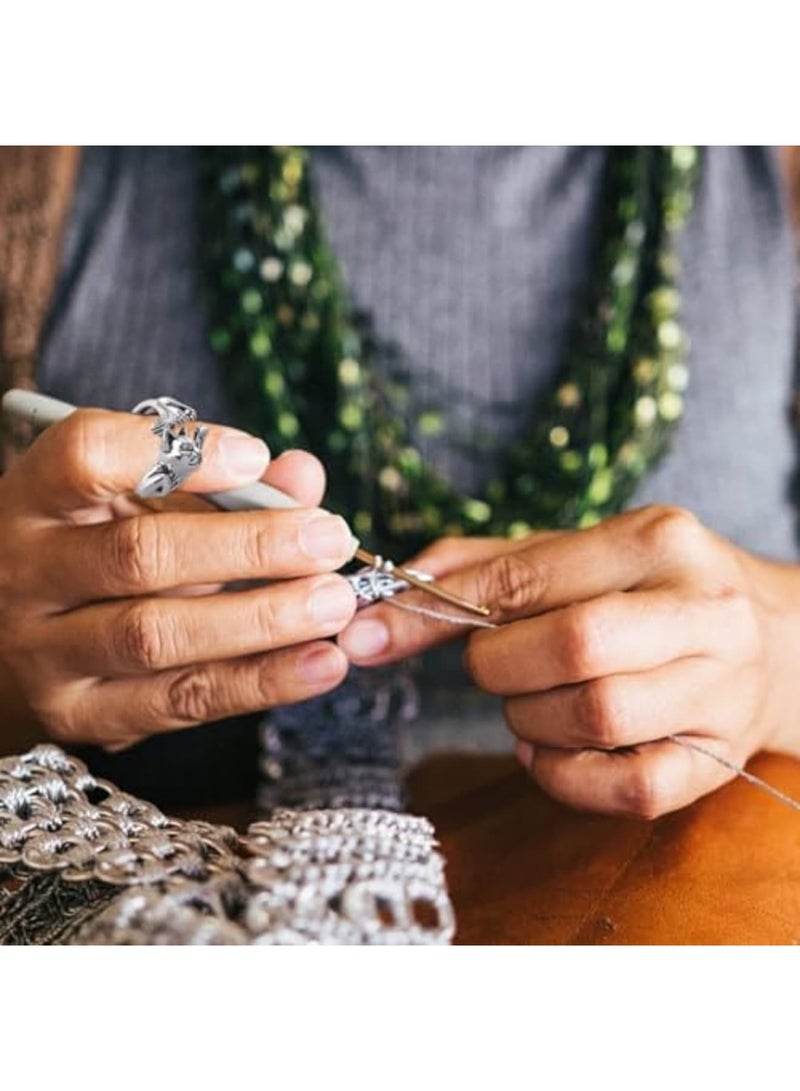SYOSI 5 قطع حلقة حياكة قابلة للتعديل، حامل خيوط مفتوح الأصابع، حلقة فتح القطط، حلقة شخصية للقطط، دليل خيوط الأصابع لحلقة الحياكة للتجديل اليدوي (فضي) - Image 5