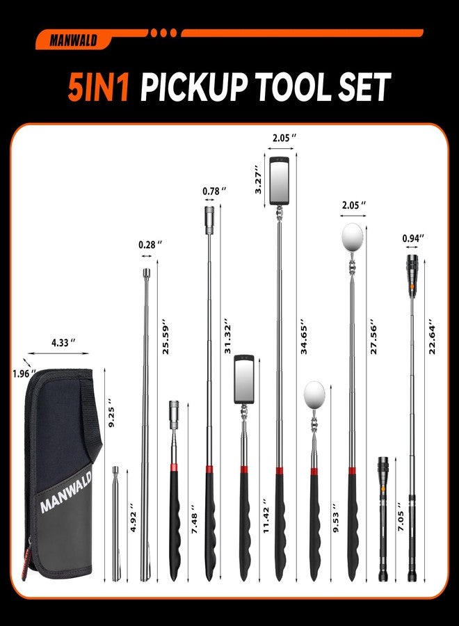 MANWALD Magnetic Pickup Tool Set With Bag 5PCS, Cool Gadget Gifts for Dad, Grey & Black - Image 2