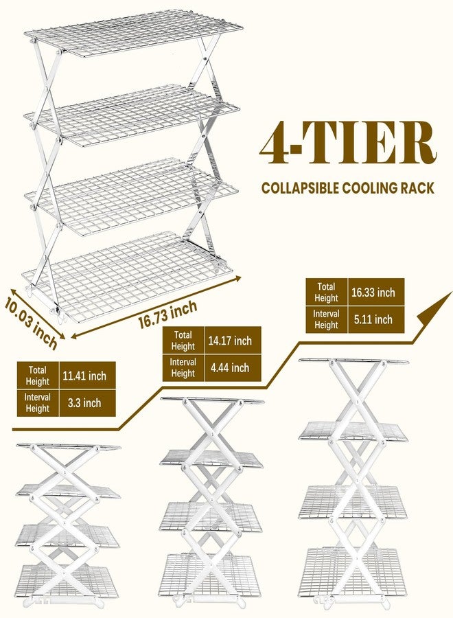 BEWOS 4 Tier Collapsible Cooling Rack - Adjustable Stainless Steel Baking Rack with Leak-Proof Mesh, X-Shaped Structure Cooling Rack for Cooking and Baking, Dishwasher Safe - Image 2