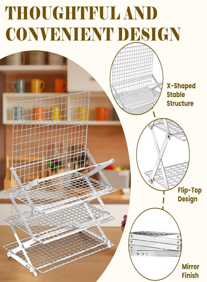 BEWOS 4 Tier Collapsible Cooling Rack - Adjustable Stainless Steel Baking Rack with Leak-Proof Mesh, X-Shaped Structure Cooling Rack for Cooking and Baking, Dishwasher Safe - Image 3