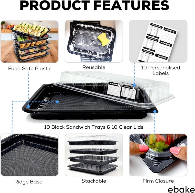 ebake 5 Pack Catering Trays with Lids – 17" Serving Tray with Lid, Heavy Duty Recyclable Plastic Party Platters for Catering, Buffet, Picnics & Events – Food Trays with Clear Lid (17.72 x 12.20 x 2.95 inch) - Image 4