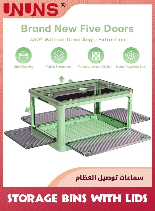 UNUNS Folding Storage Bin With Lid,Large Capacity Plastic Clothes Collapsible Storage Box With Both Sides Hand-held Design For Blankets,Bedding,Clothing,Storage Box For Camping,Green - Image 5