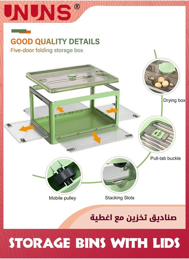 UNUNS Folding Storage Bin With Lid,Large Capacity Plastic Clothes Collapsible Storage Box With Both Sides Hand-held Design For Blankets,Bedding,Clothing,Storage Box For Camping,Green  - Image 3