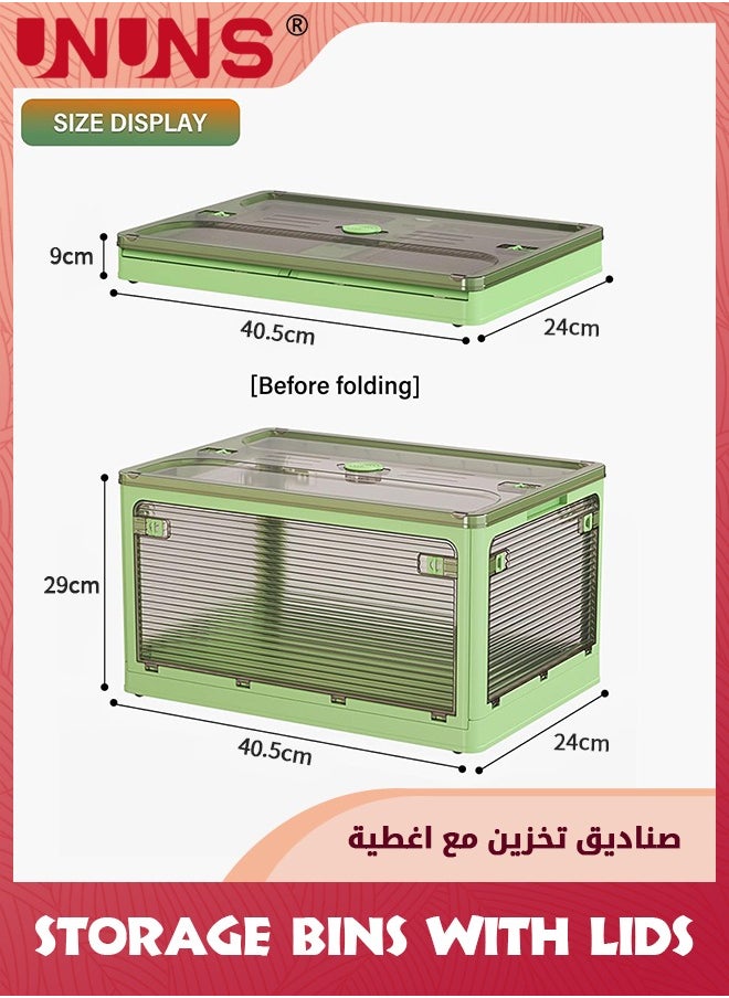 UNUNS Folding Storage Bin With Lid,Large Capacity Plastic Clothes Collapsible Storage Box With Both Sides Hand-held Design For Blankets,Bedding,Clothing,Storage Box For Camping,Green  - Image 2