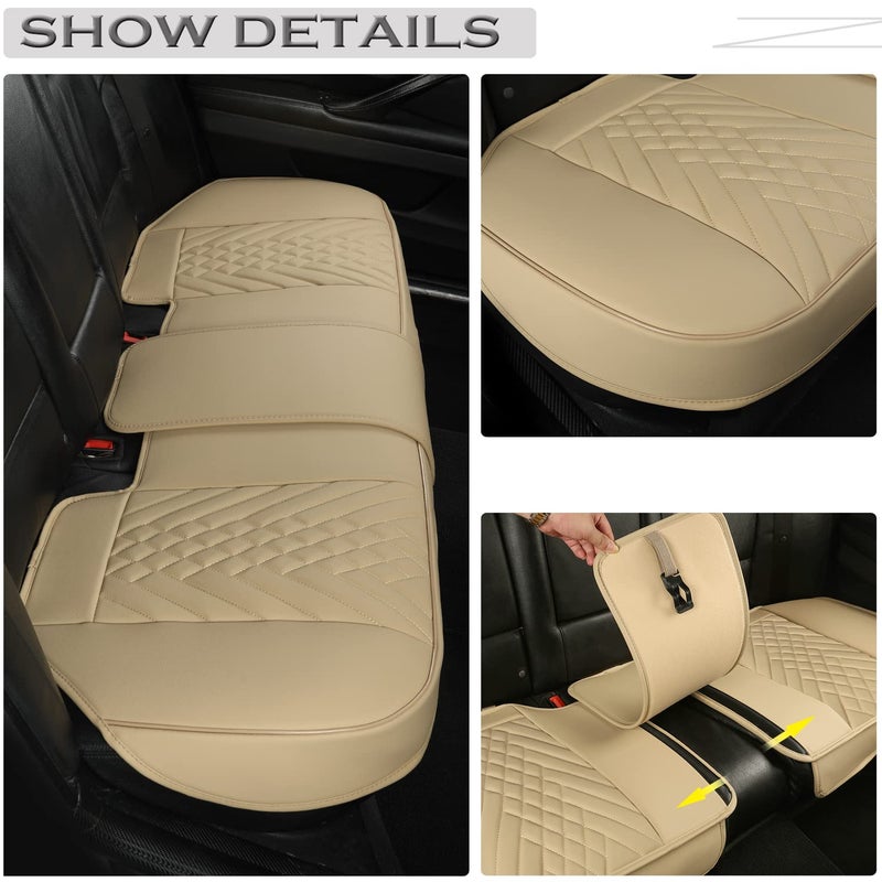 GIANT PANDA Premium PU Leather Rear Car Seat Cover Protector, Luxury Adjustable Anti-Slip Bottom Bench Seat Cover (50~55.5''),Fits 90% of Vehicles, Back Seat Cover, Beige - Image 3