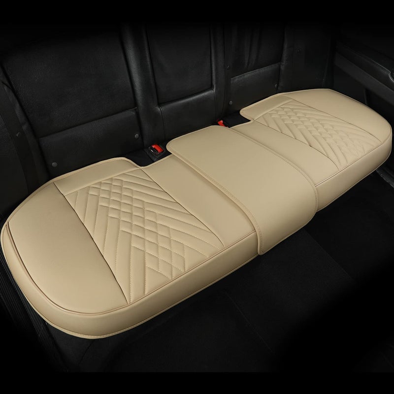 GIANT PANDA Premium PU Leather Rear Car Seat Cover Protector, Luxury Adjustable Anti-Slip Bottom Bench Seat Cover (50~55.5''),Fits 90% of Vehicles, Back Seat Cover, Beige - Image 1