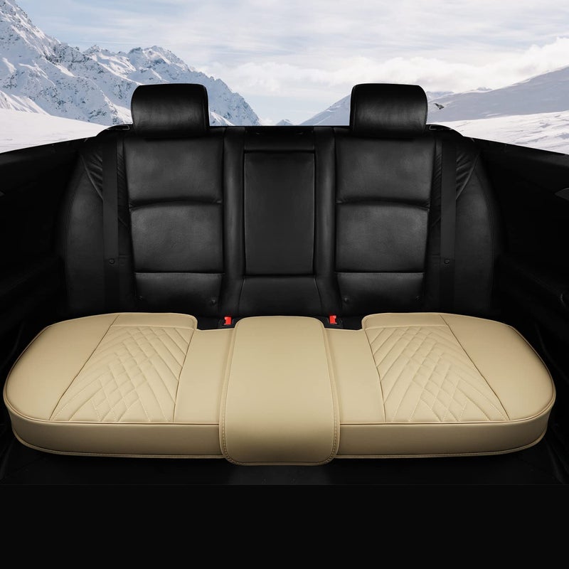 GIANT PANDA Premium PU Leather Rear Car Seat Cover Protector, Luxury Adjustable Anti-Slip Bottom Bench Seat Cover (50~55.5''),Fits 90% of Vehicles, Back Seat Cover, Beige - Image 2