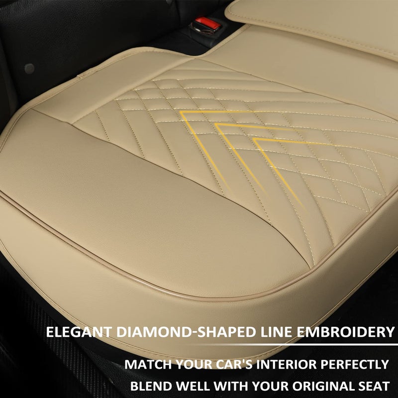 GIANT PANDA Premium PU Leather Rear Car Seat Cover Protector, Luxury Adjustable Anti-Slip Bottom Bench Seat Cover (50~55.5''),Fits 90% of Vehicles, Back Seat Cover, Beige - Image 4