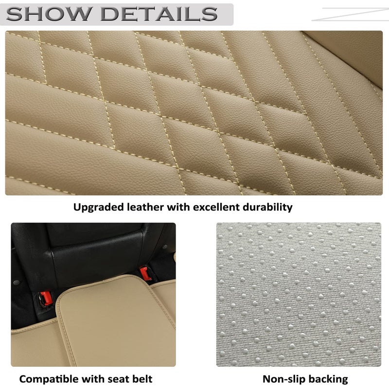 GIANT PANDA Premium PU Leather Rear Car Seat Cover Protector, Luxury Adjustable Anti-Slip Bottom Bench Seat Cover (50~55.5''),Fits 90% of Vehicles, Back Seat Cover, Beige - Image 5