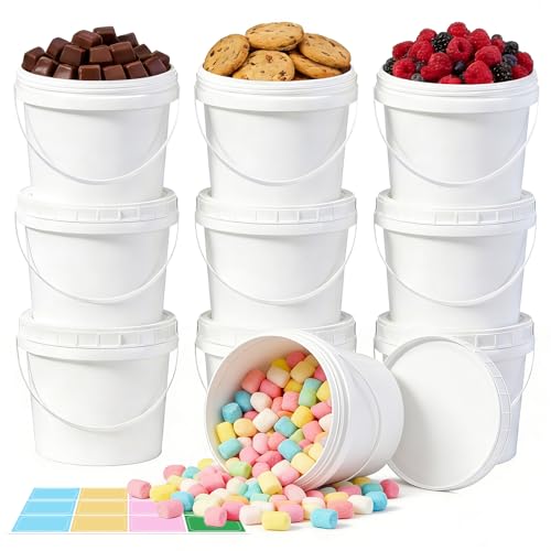 ASEVAT 10 Pack 67OZ/2000ML Airtight White Plastic Bucket with Lid & Handle, Food Grade Reusable Tub - Freezer & Microwave Safe for Ice, Ice Cream, Sauce, Soup & Party - Image 1