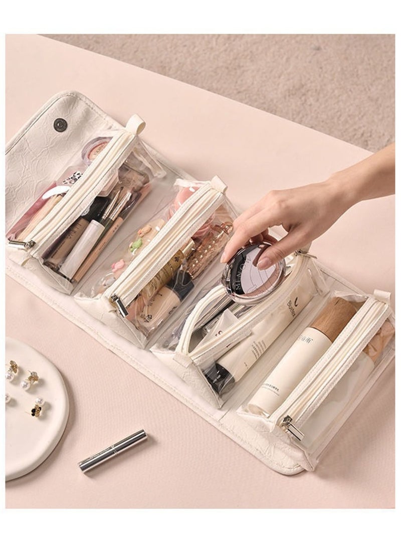 Detachable Travel Makeup Bag, Large Capacity Foldable Cosmetic Organizer Bag with 4 Removable Pouches, Waterproof PU Leather Toiletry Storage Bag, Portable Cosmetic Case for Women, Home & Travel Use - Image 3