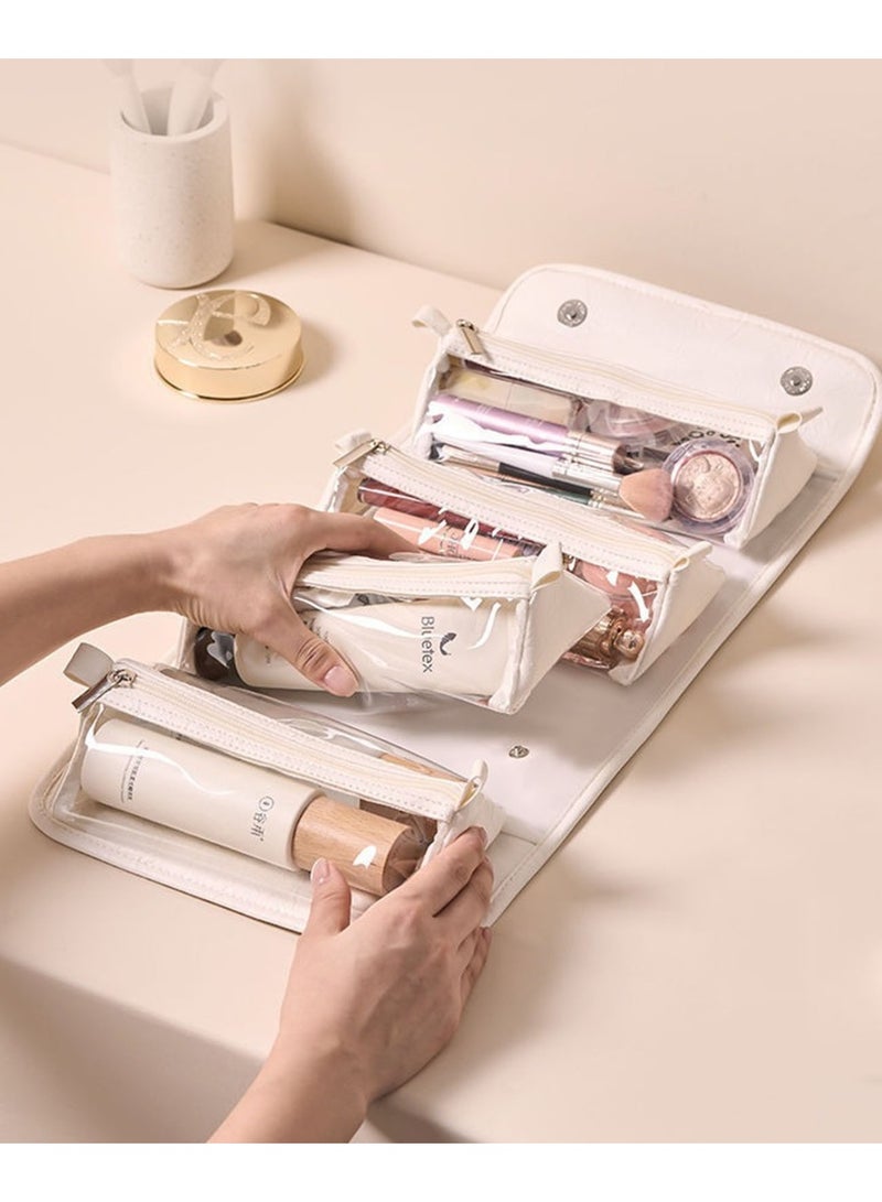 Detachable Travel Makeup Bag, Large Capacity Foldable Cosmetic Organizer Bag with 4 Removable Pouches, Waterproof PU Leather Toiletry Storage Bag, Portable Cosmetic Case for Women, Home & Travel Use - Image 4