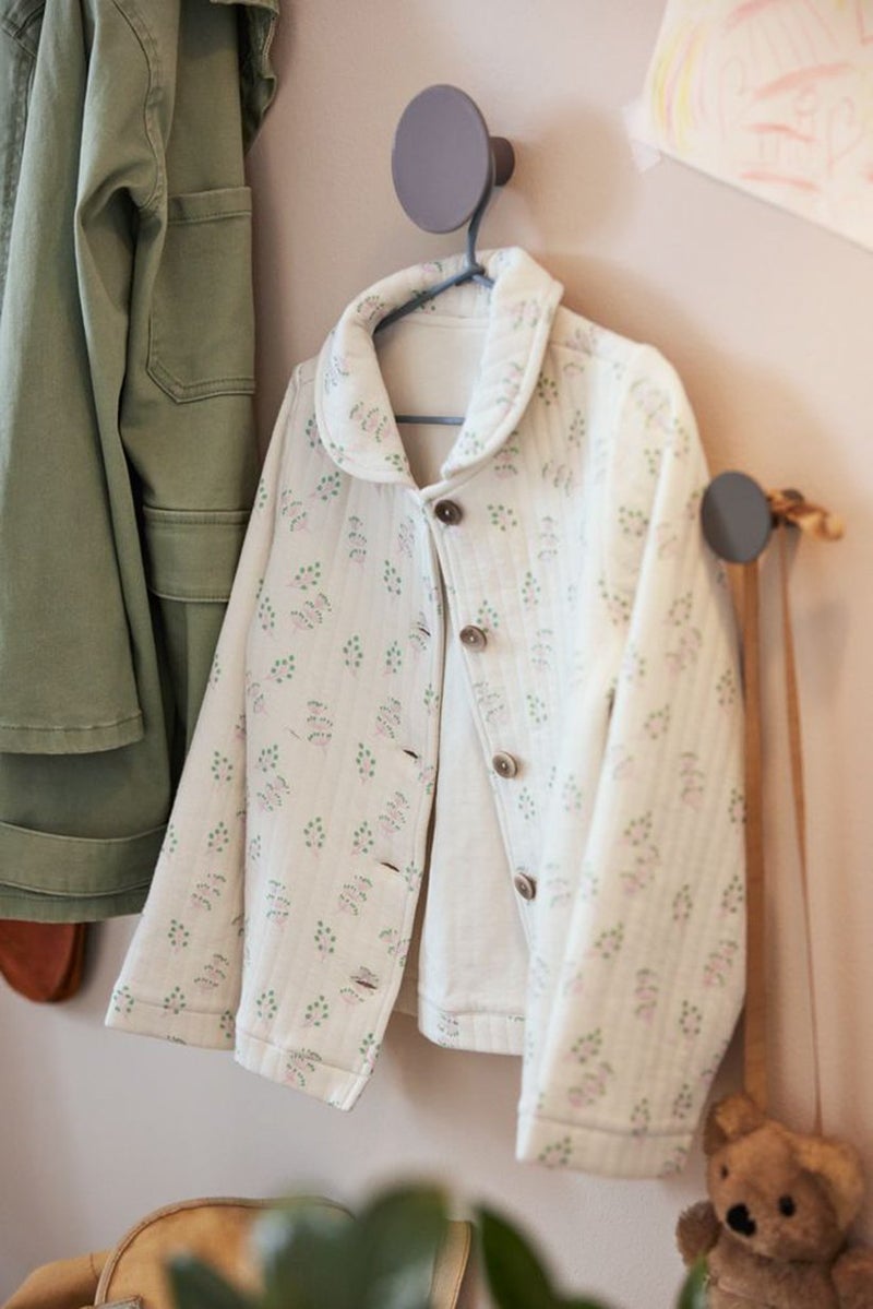 Tchibo Kids Girl All Over Print Quilted Long Sleeve Jacket, White Combo - Image 1