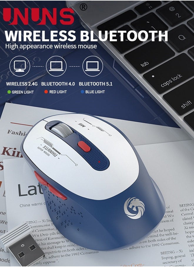 Wireless Bluetooth Mouse,Slim Three Mode-USB 2.4GHz/Bluetooth 4.0/Bluetooth 5.1, Rechargeable Ergonomic Silent Mice for Laptop Computer MacBook iPad Android OS 13 And Above