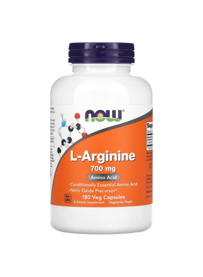 now L-Arginine, 700 mg, 180 Veg Capsules - Image 1