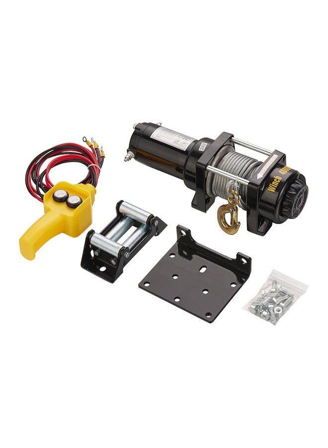 LAWAZIM 2000lbs Black Electric Steel Cable Winch - 24V DC Waterproof Electric Hoist Winch with Wired Remote Control - Ideal for ATV, Truck, Towing, Trailer & Off-Road Towing - Image 1