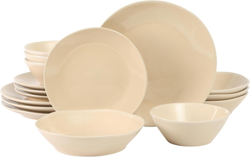 Bloomhouse Oprahs Favorite Things  Montecito Breeze 16 Piece Service for 4 Double Plates and Bowls Stoneware Reactive Glaze Dinnerware Set  Marble Dawn Cream - Image 1