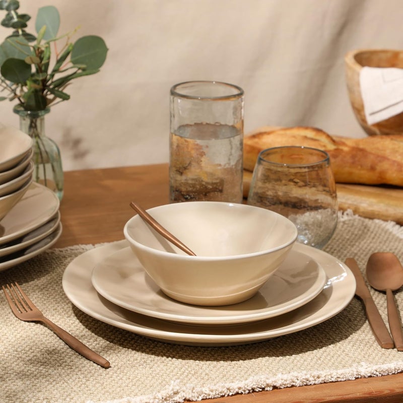 Bloomhouse Oprahs Favorite Things  Montecito Breeze 16 Piece Service for 4 Double Plates and Bowls Stoneware Reactive Glaze Dinnerware Set  Marble Dawn Cream - Image 2