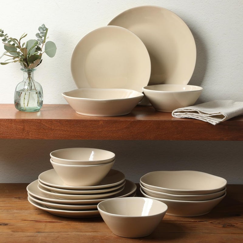 Bloomhouse Oprahs Favorite Things  Montecito Breeze 16 Piece Service for 4 Double Plates and Bowls Stoneware Reactive Glaze Dinnerware Set  Marble Dawn Cream - Image 4