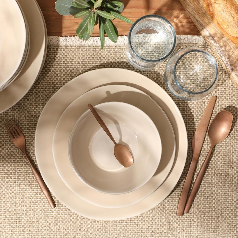 Bloomhouse Oprahs Favorite Things  Montecito Breeze 16 Piece Service for 4 Double Plates and Bowls Stoneware Reactive Glaze Dinnerware Set  Marble Dawn Cream - Image 3