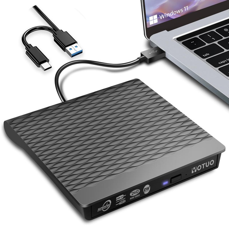 YOTUO External CD/DVD Drive, Portable USB 3.0 & USB-C CD RW Drive, DVD Player, DVD Burner for Laptop, Desktop, Compatible with Windows 7/8/10/11, Mac, MacBook Pro/Air, Linux (IDD023-2) - Image 1