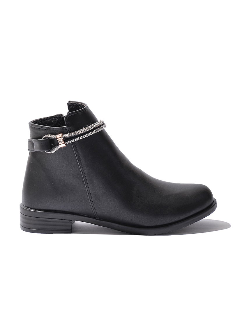 LIFESTYLISH Ankle Boot Flat Leather G-24 - Black  - Image 1