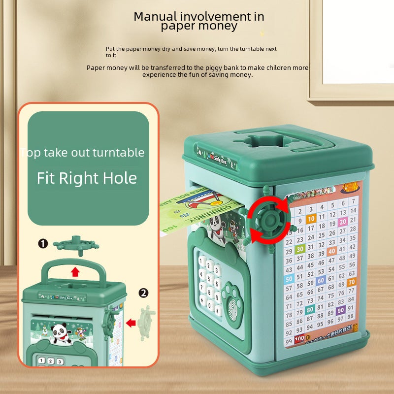 Children's simulation fingerprint smart password piggy bank music manual roll money management boys and girls piggy bank toys(6909-fingerprint piggy bank-powder) - Image 4