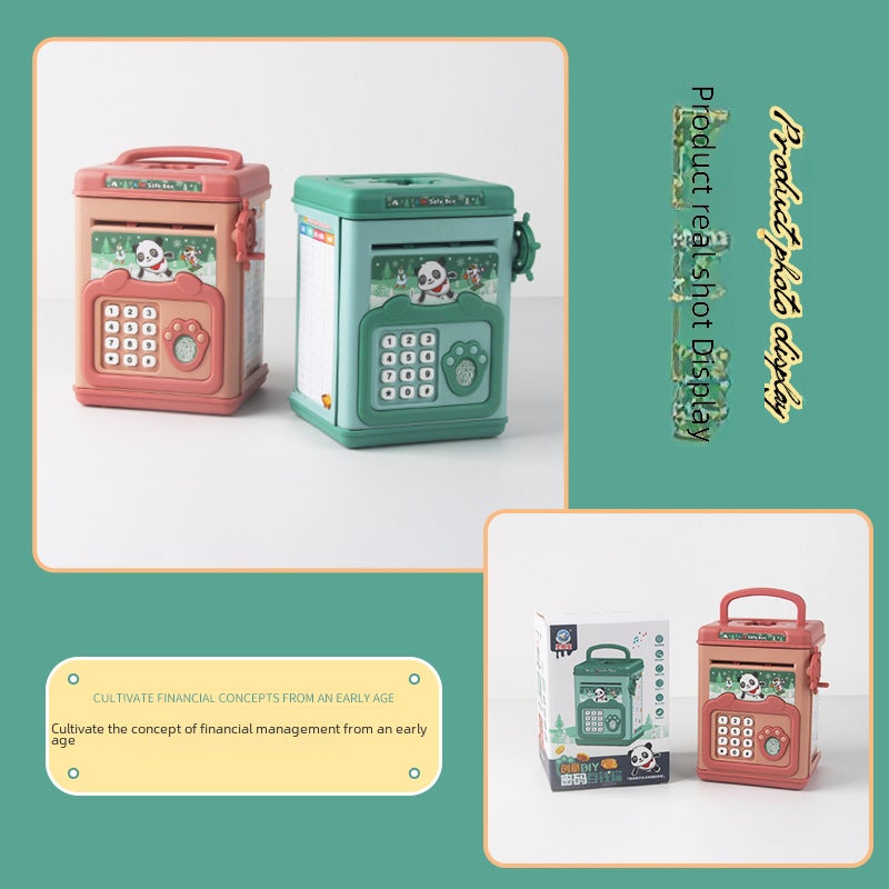 Children's simulation fingerprint smart password piggy bank music manual roll money management boys and girls piggy bank toys(6909-fingerprint piggy bank-powder) - Image 5
