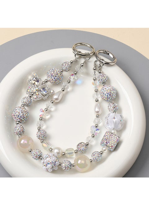 Hot Double Chain High-end Diamond-encrusted Alloy Butterfly Mobile Phone Chain Anti-lost Mobile Phone Case Premium Bag Hanging Chain-Specification:LE-3K