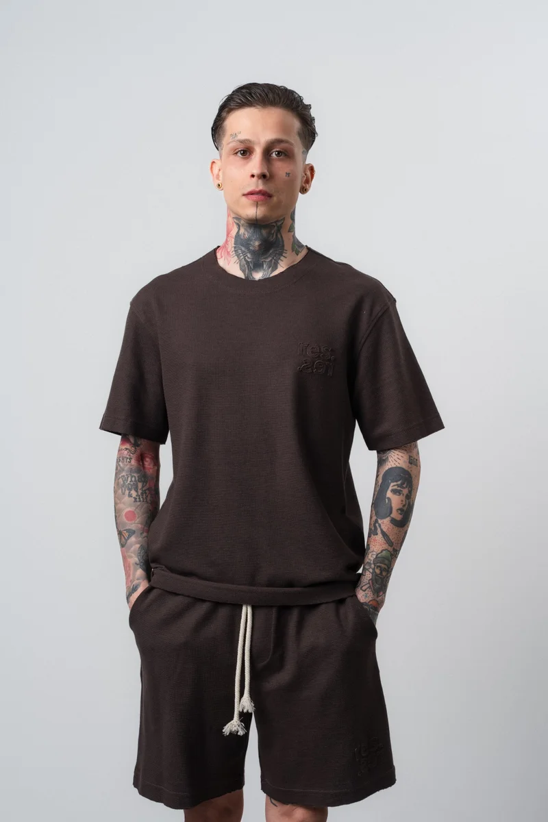 Respire Men's Dirty Stitch Regular Fit T-Shirt, Brown