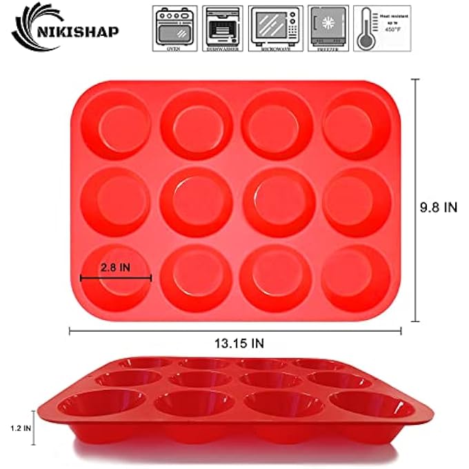مقلاة مافن سيليكون 2 عبوات من 12 كوب من السيليكون العادي كب كيك صينية غير لاصقة وخالية من مادة BPA رائعة لصنع كعك الكعك تورتة فطيرة البيض والقنابل الدهنية - Image 3
