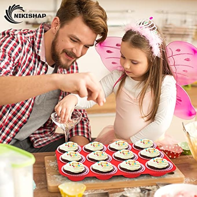 مقلاة مافن سيليكون 2 عبوات من 12 كوب من السيليكون العادي كب كيك صينية غير لاصقة وخالية من مادة BPA رائعة لصنع كعك الكعك تورتة فطيرة البيض والقنابل الدهنية - Image 2