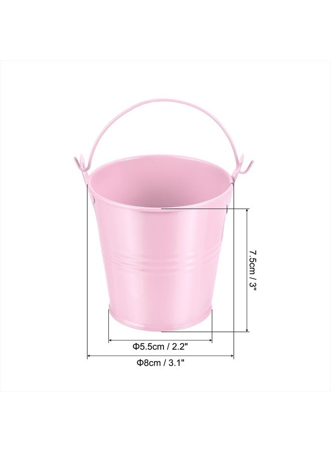 PATIKIL 3" Height Mini Metal Bucket, 3 Pack Colorful Metal Succulents Pot Party Decorative Pails with Handles for Small Succulents, Pink - Image 2