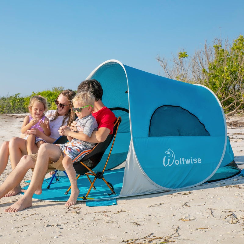 WolfWise UPF 50+ Easy Pop Up 3-4 Person Beach Tent Sport Umbrella Instant Sun Shelter Tent Sun Shade Canopy - Image 2